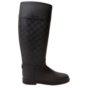 Gucci Black Monogram Rubber Boots - Size 36